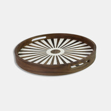 Charger l'image dans la galerie, White round Wood and Resin Serving Tray with Zellige-Style Design