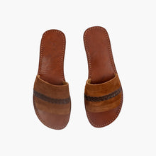 Charger l&#39;image dans la galerie, Brown Suede Leather Slide Sandals with Braided Strap
