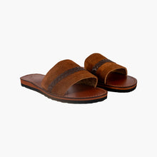 Charger l&#39;image dans la galerie, Brown Suede Leather Slide Sandals with Braided Strap
