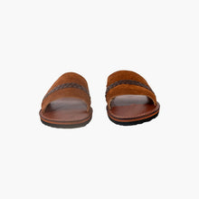 Charger l&#39;image dans la galerie, Brown Suede Leather Slide Sandals with Braided Strap
