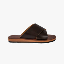 Load image into Gallery viewer, Moroccan Brown Leather Cross Slide Sandals
