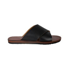 Load image into Gallery viewer, Handmade Black Leather Cross Slide Sandals
