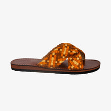Load image into Gallery viewer, Moroccan Suede Crossed Woven Leather Sandals With Basketweave Design
