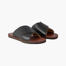Load image into Gallery viewer, Handmade Black Leather Cross Slide Sandals
