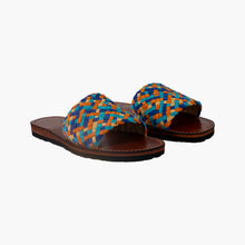 Load image into Gallery viewer, basket-weave Suede Leather Slide Sandals – Brown, Orange, Turquoise and Yellow
