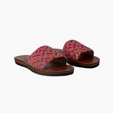 Load image into Gallery viewer, Handwoven Leather Slide Sandals – Brown, Pink &amp; Lavender
