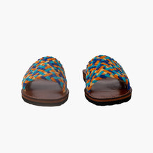 Load image into Gallery viewer, basket-weave Suede Leather Slide Sandals – Brown, Orange, Turquoise and Yellow
