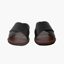 Load image into Gallery viewer, Handmade Black Leather Cross Slide Sandals
