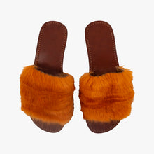 Load image into Gallery viewer, Orange Fluffy Faux Fur Women’s Slide Sandals
