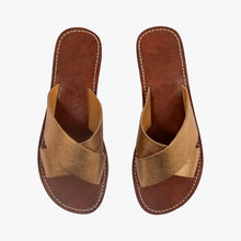 Load image into Gallery viewer, Moroccan Metallic Leather Cross Strap women Sandals
