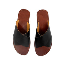 Load image into Gallery viewer, Handmade Black Leather Cross Slide Sandals
