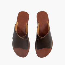 Load image into Gallery viewer, Moroccan Brown Leather Cross Slide Sandals
