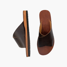 Load image into Gallery viewer, Moroccan Brown Leather Cross Slide Sandals
