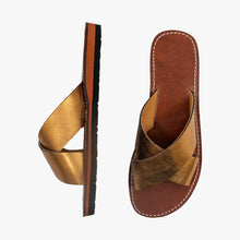 Load image into Gallery viewer, Moroccan Metallic Leather Cross Strap women Sandals

