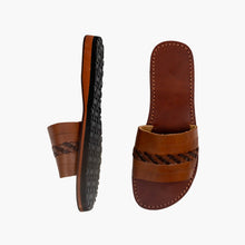 Charger l&#39;image dans la galerie, Handmade Brown Leather Braided Open-Toe Summer Slide Sandals
