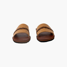 Load image into Gallery viewer, Handmade Tan Leather Braided Slide Sandals
