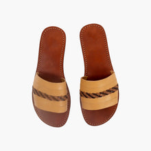 Load image into Gallery viewer, Handmade Tan Leather Braided Slide Sandals
