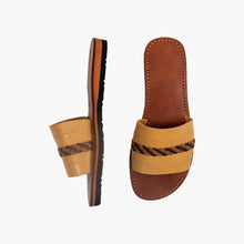 Load image into Gallery viewer, Handmade Tan Leather Braided Slide Sandals
