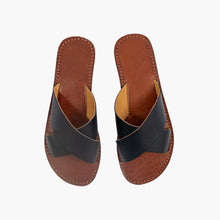 Load image into Gallery viewer, Moroccan Black Leather Cross Strap women Sandals
