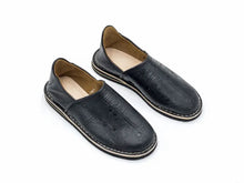 Load image into Gallery viewer, Pair of black leather shoes on a white background
