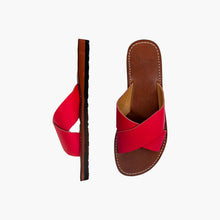 Load image into Gallery viewer, Handmade Bright Pink Leather Cross Strap Slide Sandals for Women
