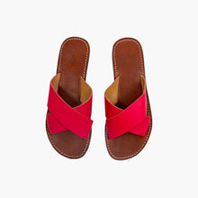 Load image into Gallery viewer, Handmade Bright Pink Leather Cross Strap Slide Sandals for Women
