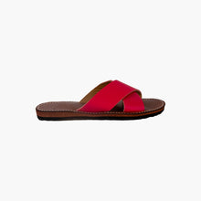 Load image into Gallery viewer, Handmade Bright Pink Leather Cross Strap Slide Sandals for Women
