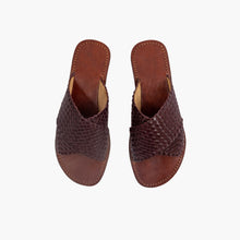 Load image into Gallery viewer, Handmade Dark Brown Woven Crisscross Leather Slide Sandals for Men
