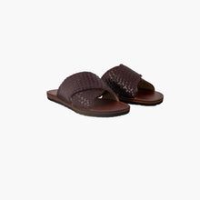 Load image into Gallery viewer, Handmade Dark Brown Woven Crisscross Leather Slide Sandals for Men

