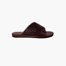 Load image into Gallery viewer, Handmade Dark Brown Woven Crisscross Leather Slide Sandals for Men

