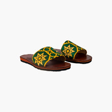 Load image into Gallery viewer, Handmade Green Embroidered Moroccan Slide Sandals for Women
