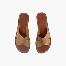 Load image into Gallery viewer, Handmade Metallic Gold Crisscross Leather Slide Sandals for Women
