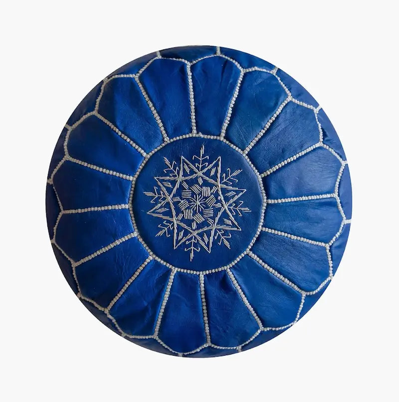 Pouf marocain rembourré fait à la main en cuir véritable, ottomane (marron clair