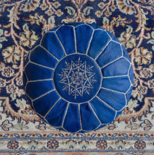 Load image into Gallery viewer, Moroccan Leather Pouf Embroidered Ottoman Seat
