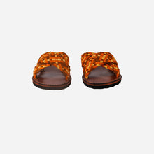 Charger l'image dans la galerie, Sandales tressées à enfiler en cuir, orange multicolore, faites à la main pour femme
