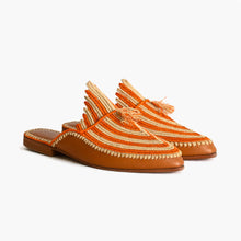 Load image into Gallery viewer, Handmade Orange &amp; Natural Raffia Moroccan Mule Slippers

