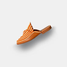 Load image into Gallery viewer, Handmade Orange &amp; Natural Raffia Moroccan Mule Slippers

