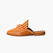 Load image into Gallery viewer, Handmade Orange &amp; Natural Raffia Moroccan Mule Slippers
