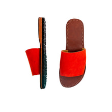 Load image into Gallery viewer, Handmade Red Suede Leather Slide Sandals for Women
