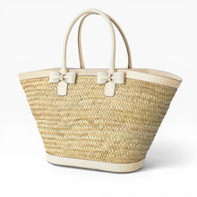 Carica l'immagine nel visualizzatore di Gallery, Luxury Handwoven Palm Leaf Beach Tote Bag for Women with Eco-Leather Trim
