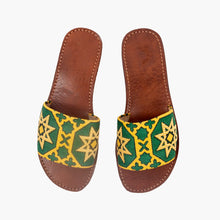 Load image into Gallery viewer, Moroccan Leather Sandals with Yellow And Green Zellij Design
