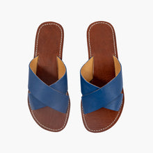 Load image into Gallery viewer, Moroccan Blue Leather Cross Strap women Sandals
