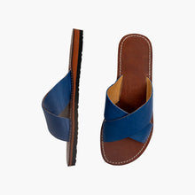 Load image into Gallery viewer, Moroccan Blue Leather Cross Strap women Sandals
