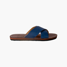 Load image into Gallery viewer, Moroccan Blue Leather Cross Strap women Sandals
