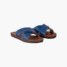 Load image into Gallery viewer, Moroccan Blue Leather Cross Strap women Sandals
