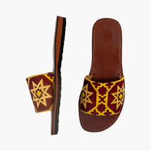Load image into Gallery viewer, Moroccan Leather Sandals with Yellow And Red Zellij Design
