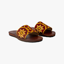 Load image into Gallery viewer, Moroccan Leather Sandals with Yellow And Red Zellij Design
