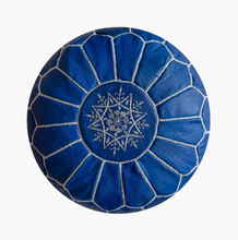 Load image into Gallery viewer, Moroccan-leather-pouf-blue1
