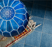 Load image into Gallery viewer, Moroccan-leather-pouf-blue2
